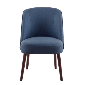 Dining Chair with Upholstered Seat & Back, Rounded Back and Solid Wood Legs in Blue