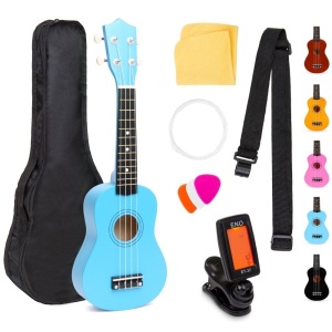 Acoustic Soprano Basswood Ukulele Starter Kit w/ Bag, Strap, Tuner