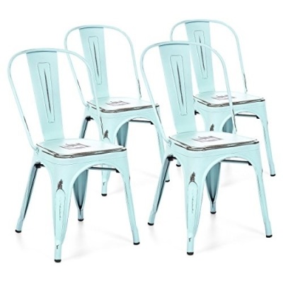 Best Choice Products Set of 4 Stacking Metal Distressed Industrial Style Dining Chairs (Blue)