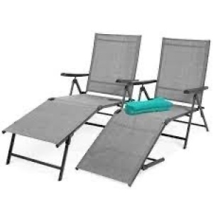 Set of 2 Outdoor Patio Chaise Recliner Lounge Chairs w/ Rust-Resistant Frame