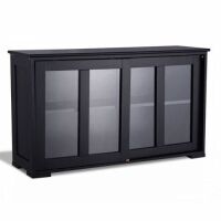 Kitchen Storage Cabinet with Glass Sliding Door