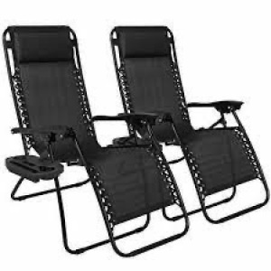 Set of 2 Adjustable Zero Gravity Patio Chair Recliners w/ Cup Holders