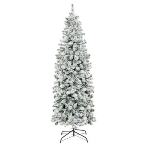 Snow Flocked Artificial Pencil Christmas Tree w/ Stand, 6ft