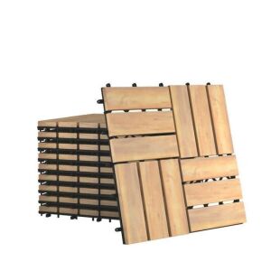 10-Piece 12"x12" Acacia Wood Interlocking Check Deck Tiles