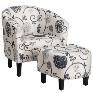 Modern Upholstered Accent Tub Chair and Ottoman Set 