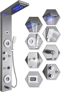 Stainless Steel Shower Panel Tower System with LED Rainfall