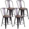 Set of 4 Rustic Metal Wood Bar Chairs