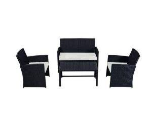 4-Piece Rattan Patio Conversation Set with Beige Cushion