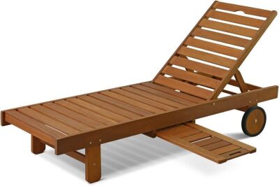 Furinno Tioman Hardwood Patio Sun Lounger with Tray