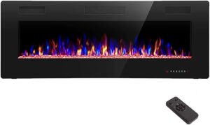 R.W.FLAME Electric Fireplace 50" Recessed and Wall Mounted, Fit for 2 x 4 and 2 x 6 Stud, Remote Control with Timer, Touch Screen, Adjustable Flame Colors and Speed 