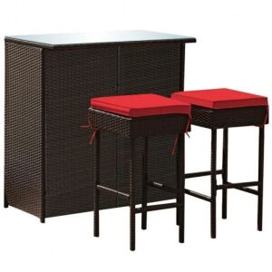 3 Piece Patio Rattan Wicker Bar Table & Stools Dining Set