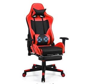 Red Iron Reclining Gaming Chairs with Adjustable Arms