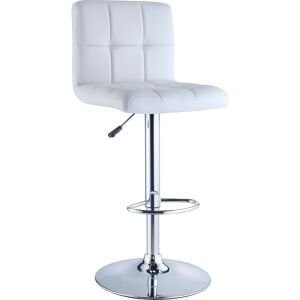 Adjustable Bar Stool with White Quilted Seat and Chrome Base