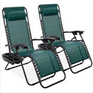 Set of 2 Adjustable Zero Gravity Patio Chair Recliners w/ Cup Holders, Appears New