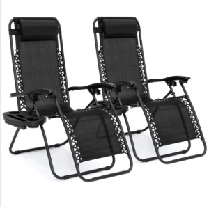 Set of 2 Adjustable Zero Gravity Patio Chair Recliners w/ Cup Holders, Appears New/Box Damaged