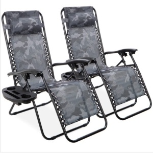 Set of 2 Adjustable Zero Gravity Patio Chair Recliners w/ Cup Holders, Appears New/Box Damaged