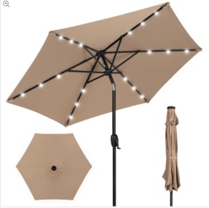 Outdoor Solar Patio Umbrella w/ Push Button Tilt, Crank Lift - 7.5ft, Appears New