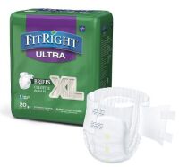 FitRight Ultra Adult Diapers, Disposable Incontinence Briefs with Tabs, Heavy Absorbency, X-Large, 57"-66", 4 packs of 20 (80 total) - NEW