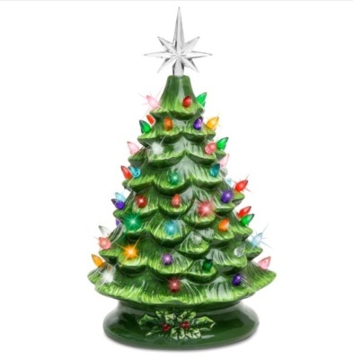 15in Pre-Lit Hand-Painted Ceramic Tabletop Christmas Tree w/ 64 Lights, Appears New
