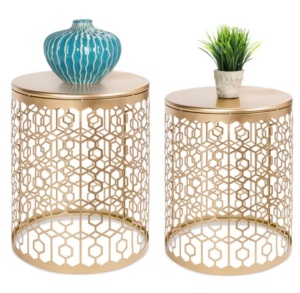 Set of (2) Decorative Round Side Accent Table Night Stands