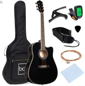 Full Size Beginner Acoustic Guitar Set with Case, Strap, Capo - 41in, Appears New