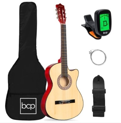 Beginner Acoustic Cutaway Guitar Set w/ Case, Strap, Capo - 38in, Appears New