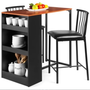 3-Piece Counter Height Kitchen Dining Table Set W/ Storage Shelves