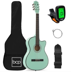 Beginner Acoustic Cutaway Guitar Set w/ Case, Strap, Capo - 38in, Appears New