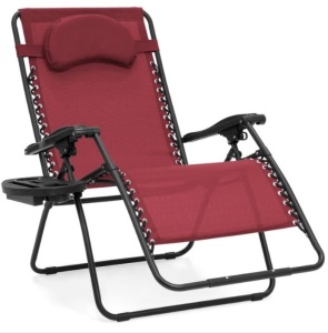 Oversized Reclining Zero Gravity Chair Lounger w/ Cup Holder, Pillow, Appears New/Box Damaged