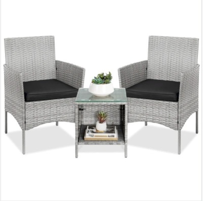 3-Piece Outdoor Patio Wicker Bistro Set w/ Side Storage Table, Appears New