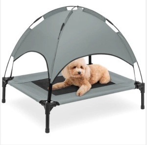 Elevated Cooling Dog Bed, Outdoor Pet Cot w/ Canopy, Carry Bag - 30in, Appears New