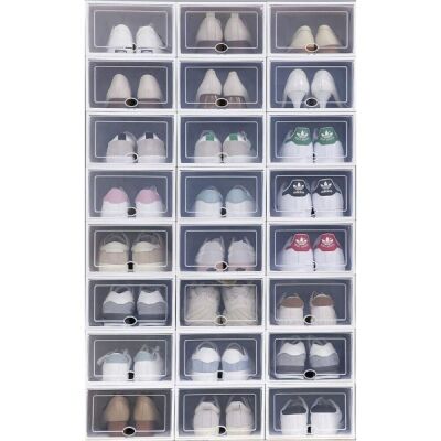 Set of (24) White/Clear Stackable Plastic Shoe Storage Boxes