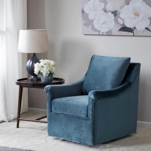 Deanna Collection MP103-0243 29" Accent Chair with Loose Back Cushion, Curved & Round Arms and Swivels 360 Degree in Blue