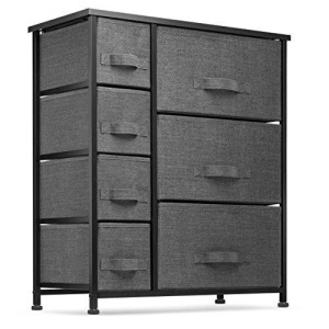 7 Drawers Furniture Storage Tower, Steel Frame, Wood Top, Easy Pull Fabric Bins Black/Charcoal - Appears New 