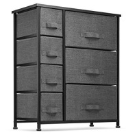 7 Drawers Furniture Storage Tower,&nbsp;Steel Frame, Wood Top, Easy Pull Fabric Bins Black/Charcoal - Appears New&nbsp;