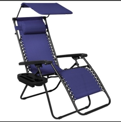 Best Choice Products Folding Zero Gravity Recliner Patio LoungeChair w/ Canopy Shade, Headrest, Side Tray - Navy Blue, Like New, Retail - $69.99