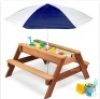Best Choice Products Kids 3-in-1 Outdoor Convertible WoodActivity Sand & Water Picnic Table w/ Umbrella - Navy, Like New, Retail - $114.99