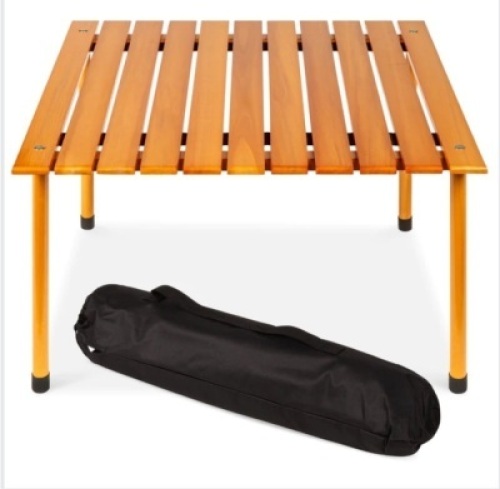 Foldable Indoor&nbsp;Outdoor Wooden Table&nbsp;w/ Carrying Case -&nbsp;28x28in, Like New, Retail - $59.99