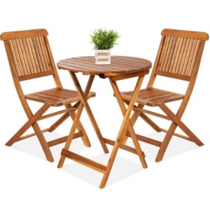 3-Piece Acacia Wood Bistro Set w/ Folding Table, 2 Chairs, Appears New