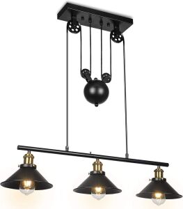 KingSo Three-Light Pulley Pendant Light Fixture 