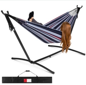 2-Person Brazilian-Style Double Hammock w/ Carrying Bag and Steel Stand, Ecommerce Return/Box Damaged