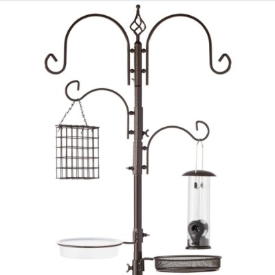 4-Hook Bird Feeding Station, Steel Feeder Stand w/ 2 Bird Feeders - 91in, Appears New/Box Damaged