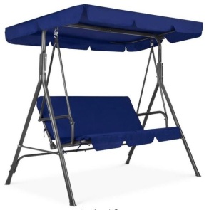 2-Person Metal Patio Swing with Blue Cushion, Appears New