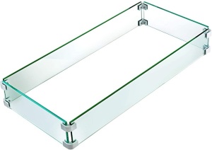 VBENLEM Rectangle Glass Fire Pit Wind Guard, 29.5" x 13.6" x 4" - Appears New