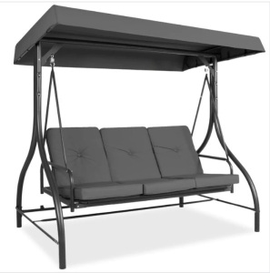 3-Seat Outdoor Canopy Swing Glider Furniture w/ Converting Flatbed Backrest, Appears New