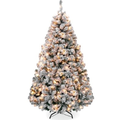 7.5 Ft. Pre-Lit Snow Flocked Artificial Pine Christmas Tree w/ Warm White Lights, Appears New