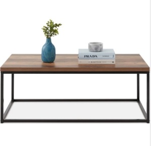 44in Modern Industrial Rectangular Wood Grain Coffee Table w/ Metal Frame, Appears New