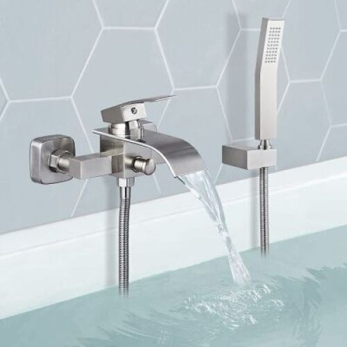 Brushed Nickel Bathtub Faucet with Handheld Spray