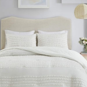 Comfort Spaces Phillips Comforter Reversible 100% Cotton Face Jacquard Tufted Chenille Dots Ultra-Soft Overfilled Down Alternative, Twin/Twin XL, Ivory - E-Comm Return 