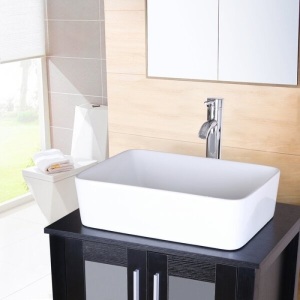 White Ceramic Rectangular Vessel Bathroom Sink with Faucet